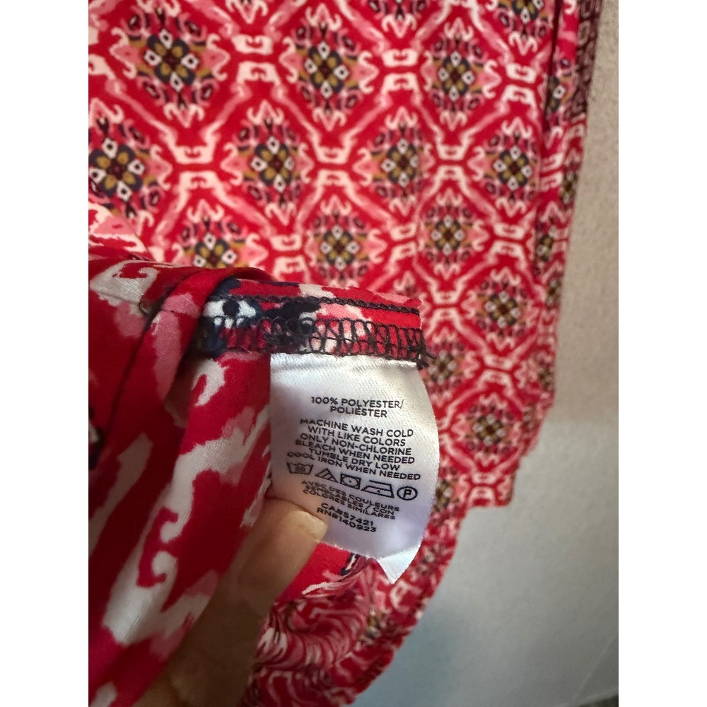 LOFT Red Pink Geometric Medallion Split Neck Blouse Long Sleeve Small - Picture 5 of 6